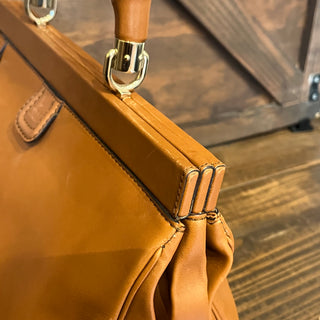 GUCCI Bold Bamboo Medium Camel Leather Top Handle Bag