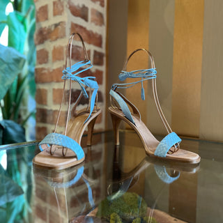 BOTTEGA Intrecciato Blue Leather Heels SZ 38.5 (US 8.5)