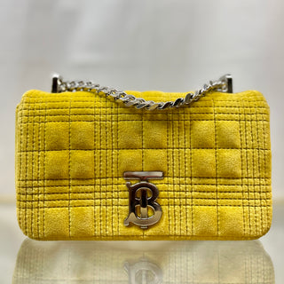 BURBERRY Lola Mini Yellow Velvet Quilted Crossbody Bag