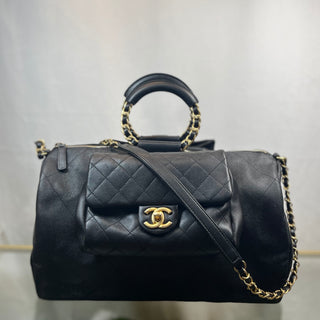 CHANEL In The Loop Black Caviar Lambskin Quilted Satchel Bag