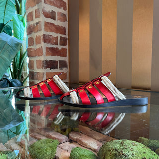 TORY BURCH Fishermen Tory Red Calf Leather Mule Sandals SZ 7