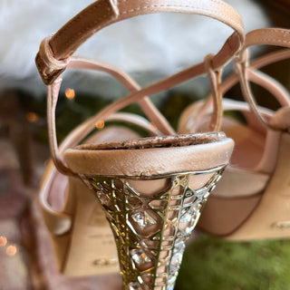 DIOR Cannage Champagne Satin Crystal Platforms SZ38(8US)