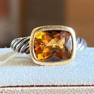 DAVID YURMAN Citrine Noblesse Sterling Silver/Gold Cable Ring SZ 7