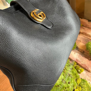 GUCCI Aphrodite Black Leather Hobo Bag