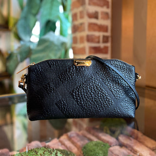 BURBERRY Chichester Black Grainy Calfskin & Check Crossbody Bag