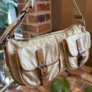 PRADA Beige Tessuto Double Pocket Shoulder Bag
