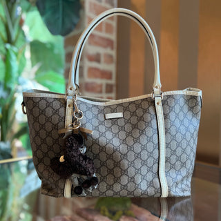 GUCCI GG Supreme Web White Joy Tote w/ Lulu French Poodle Charm