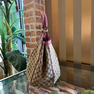 GUCCI Large Sukey Beige Pink GG Canvas Tote Bag