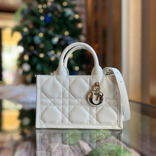 DIOR Book Mini White Cannage Quilt Tote Bag