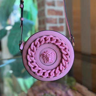 VERSACE La Medusa Pink Round Leather Crossbody Bag
