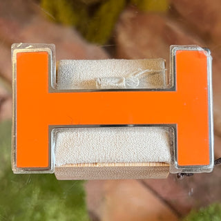 HERMES Enamel Orange Quizz H Belt Buckle