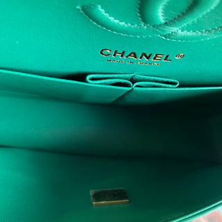 CHANEL Small Classic Double Flap Green Lambskin Quilted Shoulder Bag
