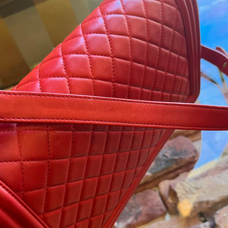 CHANEL Boy Flap New Medium Quilted Red Calfskin Shoulder Bag