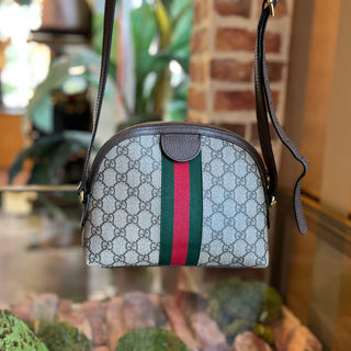 GUCCI Ophidia Web Small Beige Brown Leather Crossbody Bag
