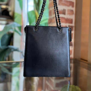 CHANEL Black Vintage Chain Leather Tote Bag
