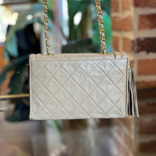 CHANEL Vintage Beige Quilted Lambskin Tassel Bag
