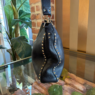 VALENTINO Pebbled Leather Rockstud Flat Hobo Bag