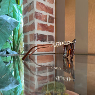 FERRAGAMO SF1041S 232 Transparent Brown Acetate Square Sunglasses