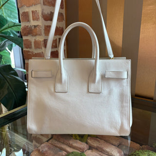 SAINT LAURENT White Leather Sac De Jour Tote