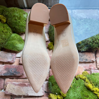 TORY BURCH T Logo White Leather Heels SZ 8.5