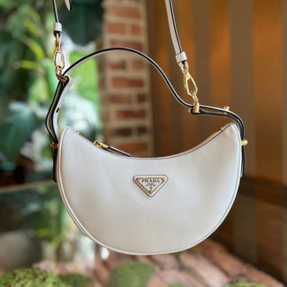 PRADA Arque Small White Leather Shoulder Bag