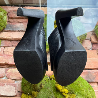 SAINT LAURENT Black Leather Wooden Platform Heels SZ 41 (US 11)