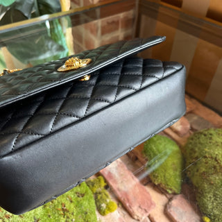 VERSACE Black Leather Quilted Flap Medusa Shoulder Bag