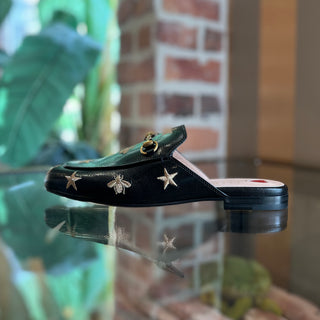 GUCCI Princetown Leather Bee Embroidered Mule Flats SZ37(7US)