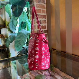 MCM Liz Reversible Red Visetos Monogram Canvas Shopper Tote Bag