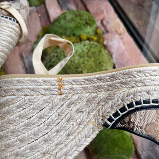 GUCCI Pilar GG Ankle Tie Espadrille Platform Wedges SZ40(10US)