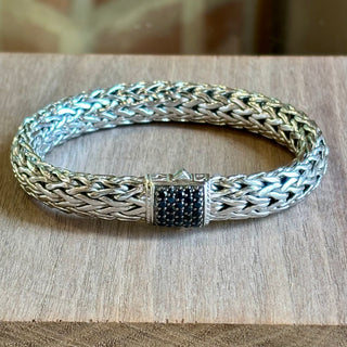 JOHN HARDY Woven Silver Black Saphire Bracelet