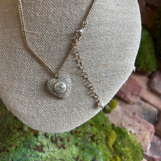 CHANEL Faux Pearl & Strass CC Heart Pendant Necklace