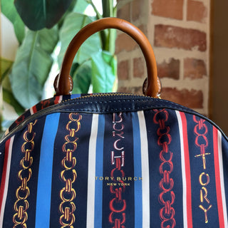 TORY BURCH Navy Blue Logo Print Nylon Backpack