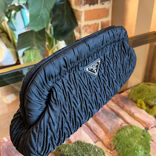 PRADA Pleated Black Framed Clutch