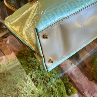 FENDI Light Blue Green Vintage Zucchino Coated Canvas Tote