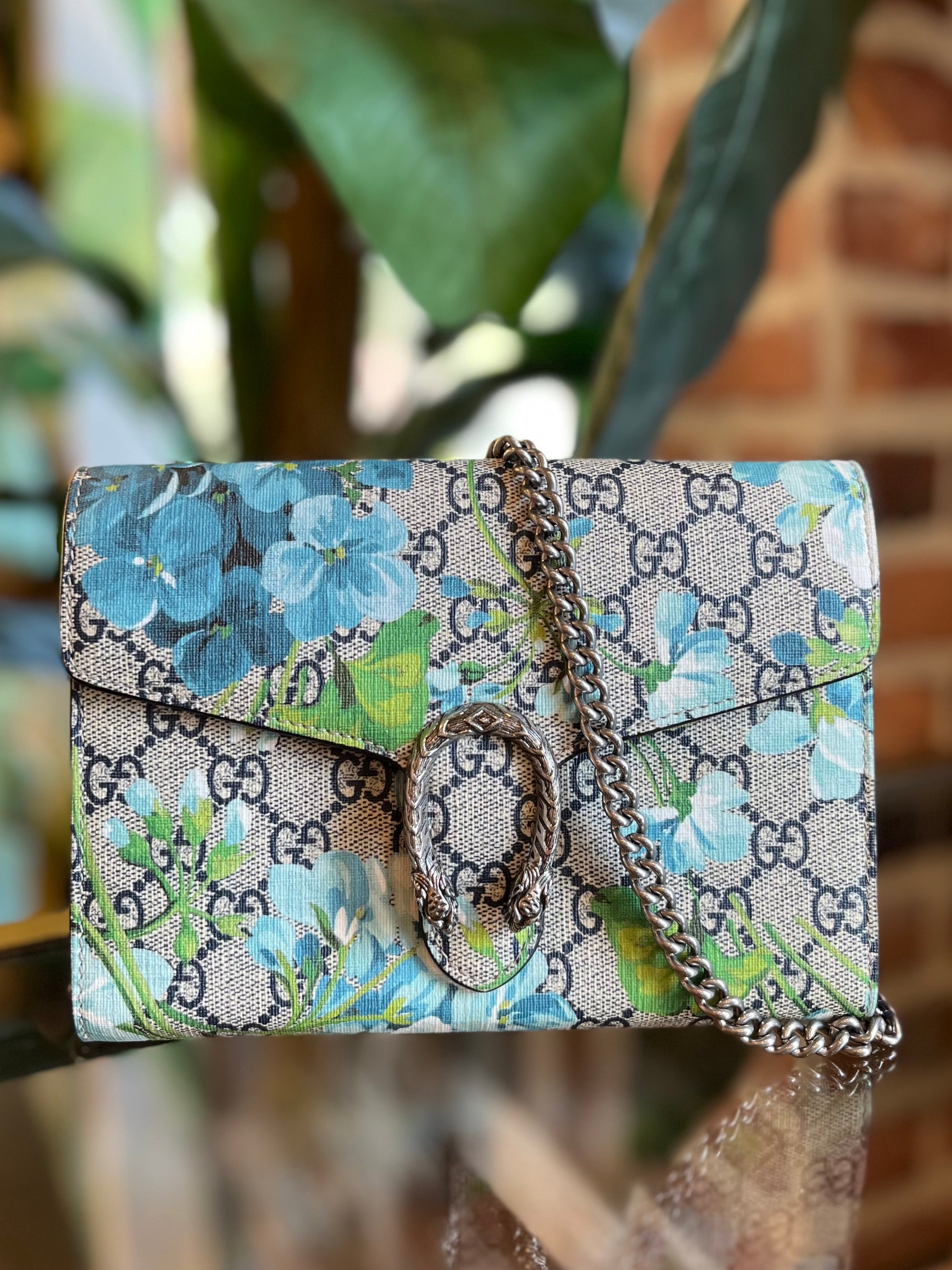 GUCCI Blue GG Blooms Coated Canvas Mini Dionysus Bag