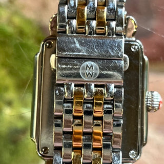 MICHELE Deco Silver/Gold Square Face Stainless Steel Watch