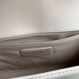CHANEL Medium Boy Bag White Perforated Leather Shoulder Bag