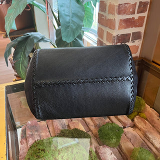 BOTTEGA VENETA Black Leather Intrecciato Trim Tote Bag