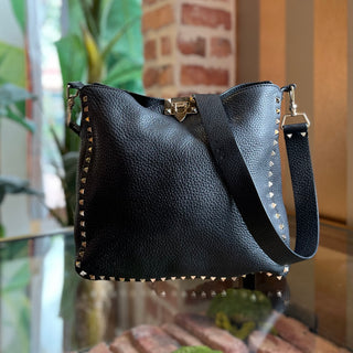 VALENTINO GARAVANI Messenger Black Pebbled Leather Crossbody Bag