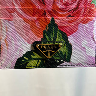 PRADA Floral Print Saffiano Card Holder