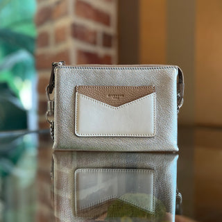 GIVENCHY Metallic Silver Beige Leather Dutton Pouch
