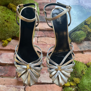CELINE Metallic Gold/Silver Lambskin Triomphe Sandals SZ 36.5 (US 6.5)