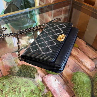 CHANEL Boy Wallet On Chain Black Quilted Stitched Calfskin Crossbody Bag