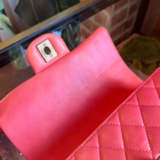 CHANEL Rectangular Mini Flap Pink Orange Lambskin Leather Top Handle