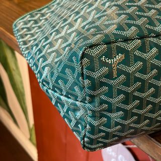 GOYARD Saint Louis PM Green Goyardine Canvas Chevroches Calfskin Tote