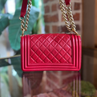 CHANEL Small Boy Red Calfskin Shoulder Bag
