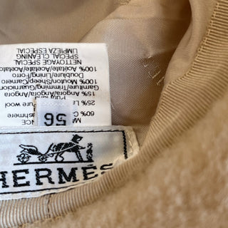 HERMES Beige Shearling Cashmere Bucket Hat SZ56