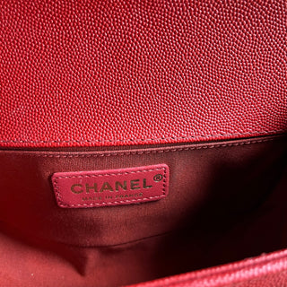 CHANEL Small Boy Bag Red Chevron Caviar Leather Braided Shoulder Bag
