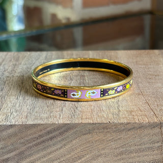 HERMES Floral Motif Enamel Narrow Bangle Bracelet